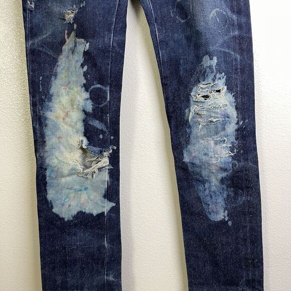 Naked Famous Skinny Guy 28 Mens Selvedge Multicolor Fill Paint Distressed 36" - Picture 7 of 15
